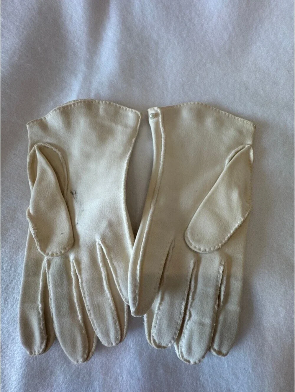 Vintage Ivory Nylon Gloves with Rhinestone and Lace Trim Group of 3